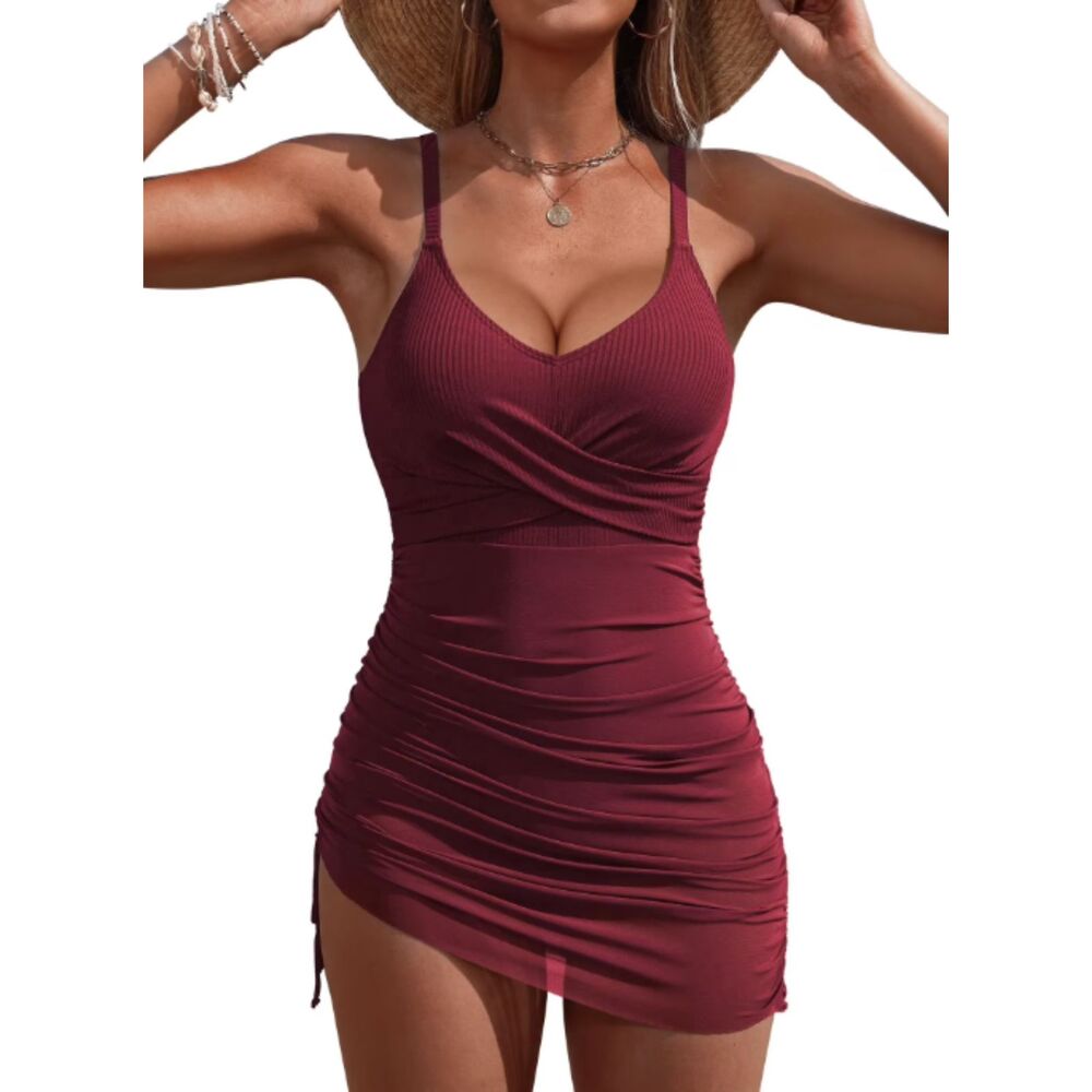 M Charmo Ribbed Wrap Mesh Swim Dress
